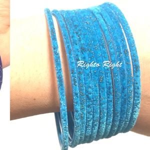 Velvet Glitter Glass Bangles Sky Blue Ferozi